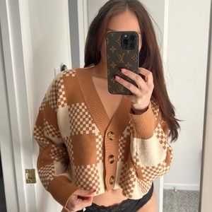 Boutique | Button Up Checkerboard Sweater